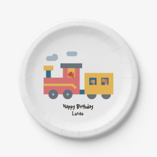 Funny dinosaur train truck boy Back 2 School Birth Paper Plates