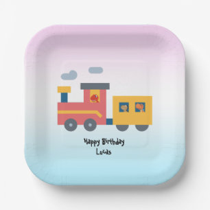 Funny dinosaur train truck boy Back 2 School Birth Paper Plates