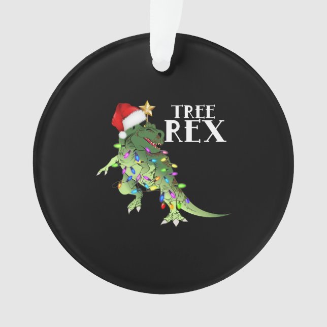 FUNNY DINOSAUR TREE REX WITH CHRISTMAS LIGHTS T-SH ORNAMENT (Front)