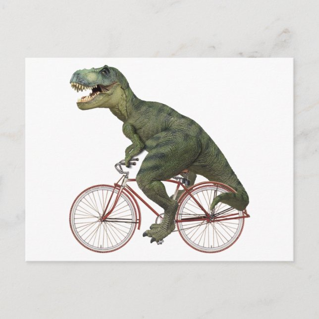 Funny Dinosaur TRex Bicycle Cycling Postcard (Front)