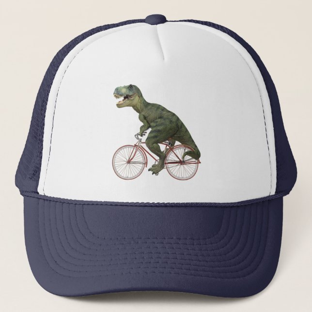Funny Dinosaur TRex Bicycle  T-Shirt Trucker Hat (Front)