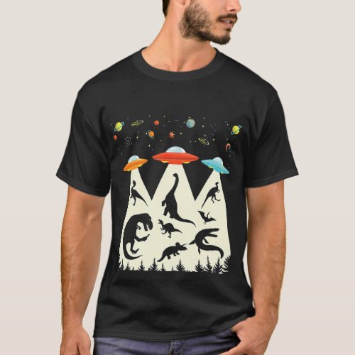 Funny Dinosaur UFO Lover Gift Retro Vintage Alien  T_Shirt