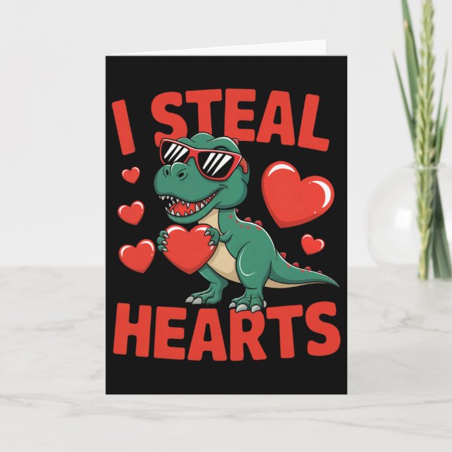 Funny Dinosaur Valentine Design With Hearts  Card (Front)
