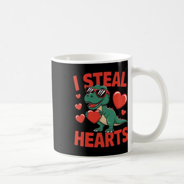 Funny Dinosaur Valentine Design With Hearts  Coffee Mug (Right)