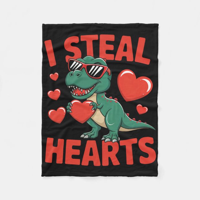 Funny Dinosaur Valentine Design With Hearts  Fleece Blanket (Front)