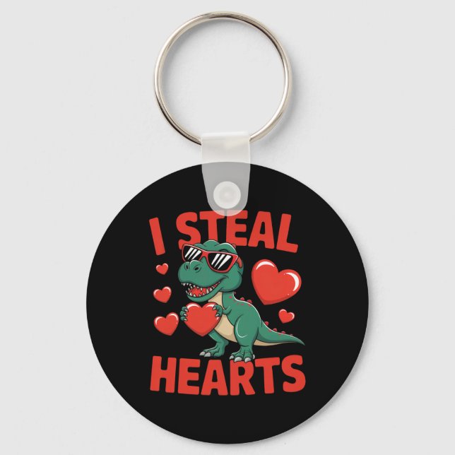 Funny Dinosaur Valentine Design With Hearts  Keychain (Front)