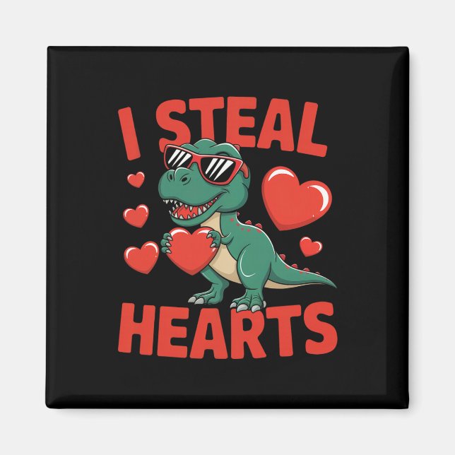 Funny Dinosaur Valentine Design With Hearts  Magnet (Front)