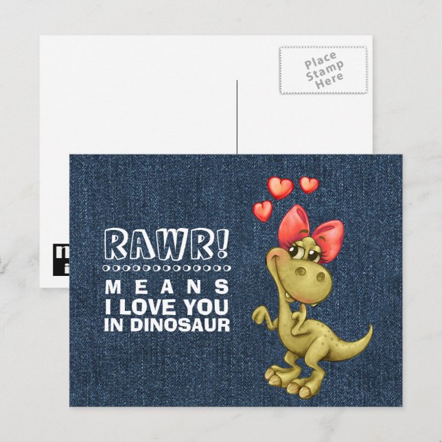 Funny Dinosaur Valentine's Day Holiday Postcard (Front/Back)