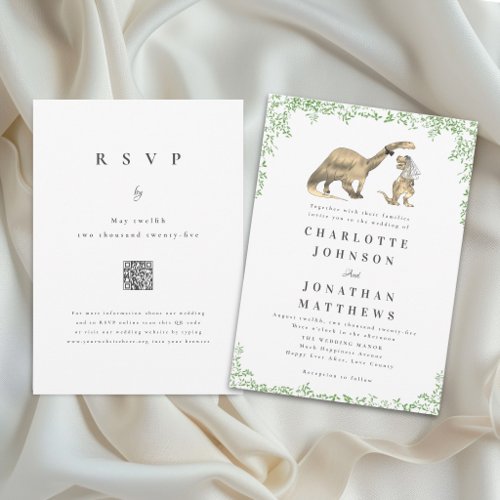 Funny Dinosaur Wedding QR Code Invitation