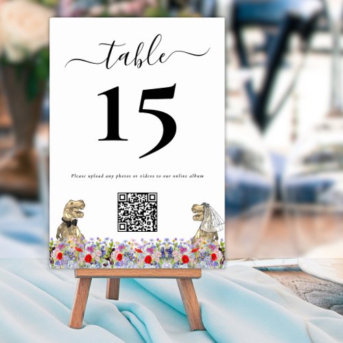 Funny Dinosaur Wedding QR Code Table Number