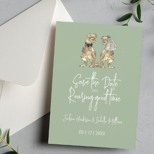 Funny Dinosaur Wedding Sage Green Save The Date