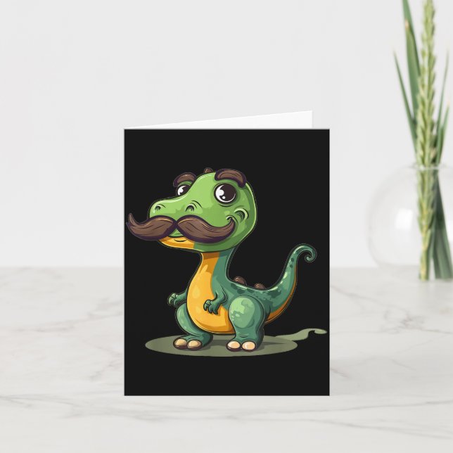 Funny Dinosaur With Mustache Beard For Adults And  Card (Front)