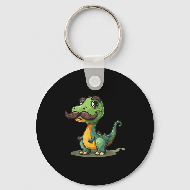 Funny Dinosaur With Mustache Beard For Adults And  Keychain (Front)