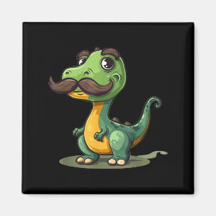 Funny Dinosaur With Mustache Beard For Adults And Magnet