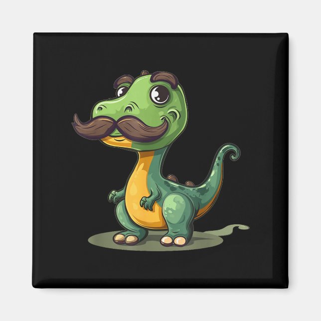 Funny Dinosaur With Mustache Beard For Adults And  Magnet (Front)