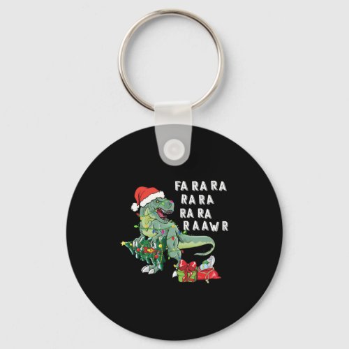 Funny Dinosaur With Santa Hat Costume T Rex Christ Keychain