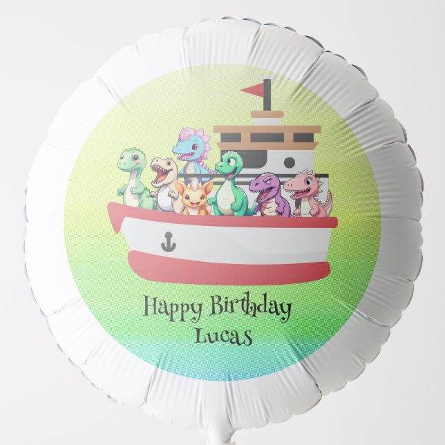 Funny dinosaur Yacht Birthday party DIY Name Balloon (Front)