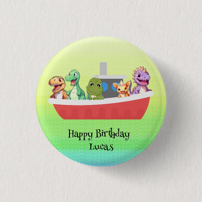 Funny dinosaur Yacht Birthday party DIY Name Button (Front)