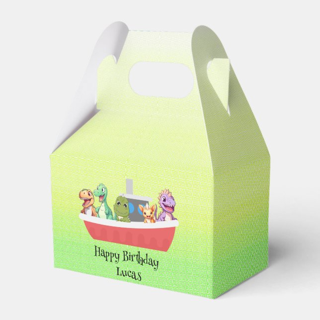 Funny dinosaur Yacht Birthday party DIY Name Favor Boxes (Front Side)