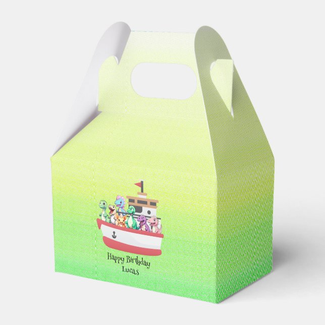 Funny dinosaur Yacht Birthday party DIY Name Favor Boxes (Front Side)