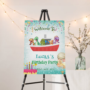 Funny dinosaur Yacht Birthday party DIY Name Foam Board