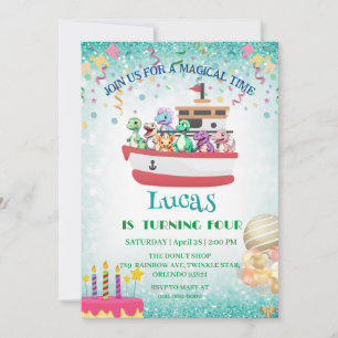 Funny dinosaur Yacht Birthday party DIY Name Invitation
