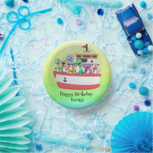 Funny dinosaur Yacht Birthday party DIY Name Paper Bowls