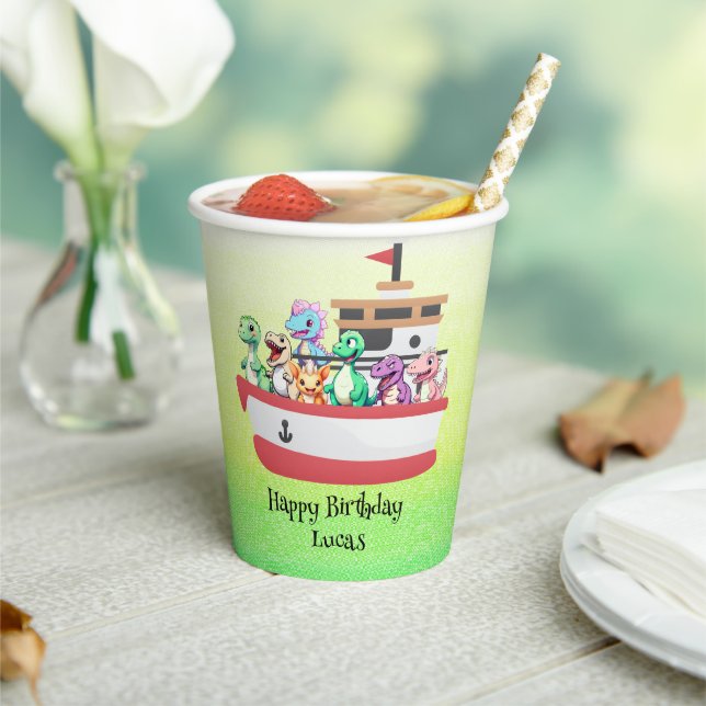 Funny dinosaur Yacht Birthday party DIY Name Paper Cups (Insitu)