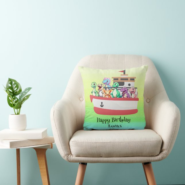 Funny dinosaur Yacht Birthday party DIY Name Throw Pillow (Chair)