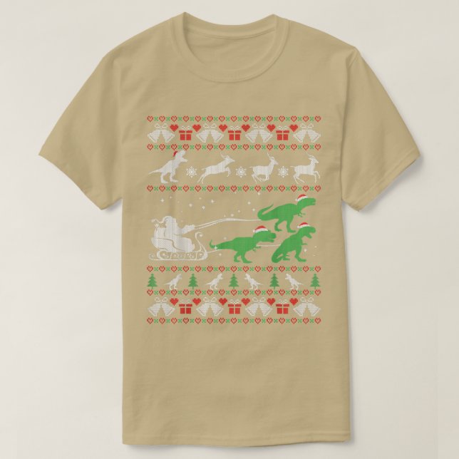 Funny Dinosaurs And Santa Ugly Christmas Sweater  (Design Front)