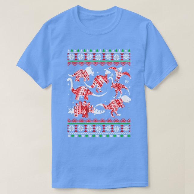 Funny Dinosaurs Christmas TRex Ugly Christmas T-Shirt (Design Front)