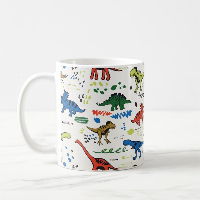 funny dinosaurs graphic color pattern coffee mug (Left)