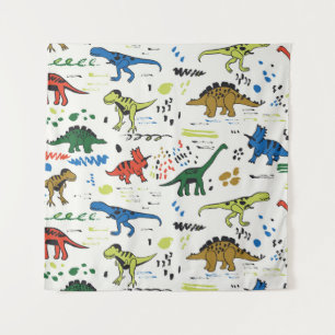 funny dinosaurs graphic color pattern tapestry
