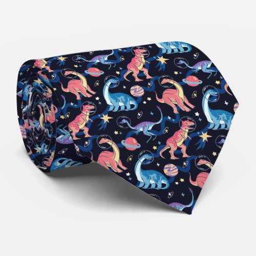 Funny Dinosaurs In Space Pattern Design Neck Tie
