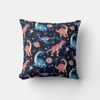 Funny Dinosaurs In Space Pattern Throw Pillow by bestgiftideas at Zazzle