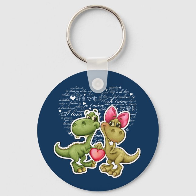 Funny Dinosaurs Valentine's Day Gift  Keychain (Front)