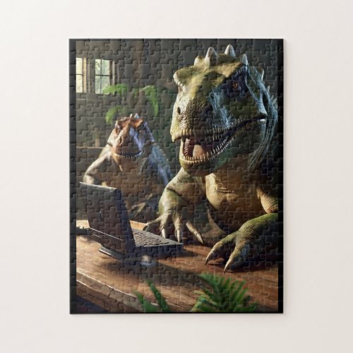 Funny Dinosaurs Video Gamers Jigsaw Puzzle