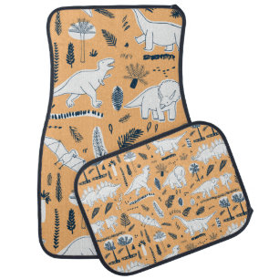 funny dinosaurs with palm leaves pattern car floor mat