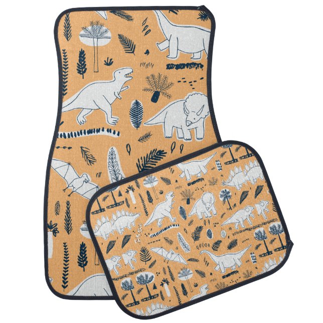 funny dinosaurs with palm leaves pattern car floor mat (Set)
