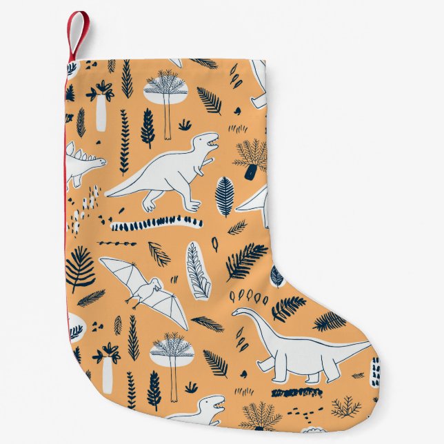 funny dinosaurs with palm leaves pattern small christmas stocking (Front)