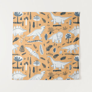 funny dinosaurs with palm leaves pattern tapestry
