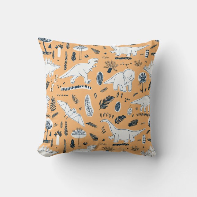funny dinosaurs with palm leaves pattern throw pillow (Front)