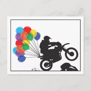 Funny Dirt Bike with Balloons Birthday Postcard