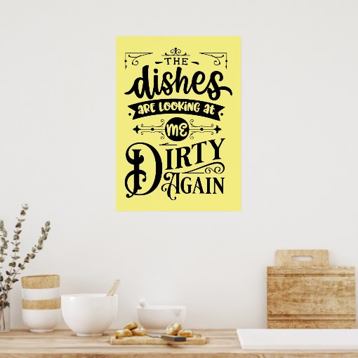 funny dirty dishes word art kitchen poster Zazzle