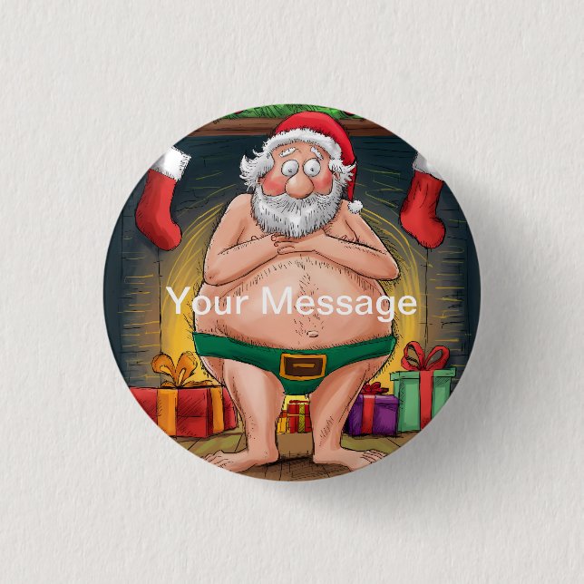 Funny Dirty Santa Christmas Collection Button (Front)