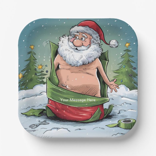 Funny Dirty Santa Christmas Collection Paper Plates (Front)
