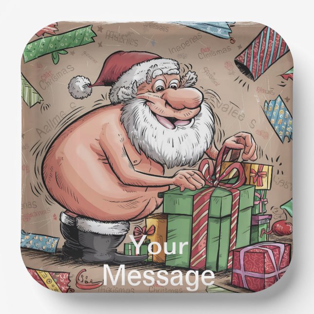 Funny Dirty Santa Christmas Collection Paper Plates (Front)