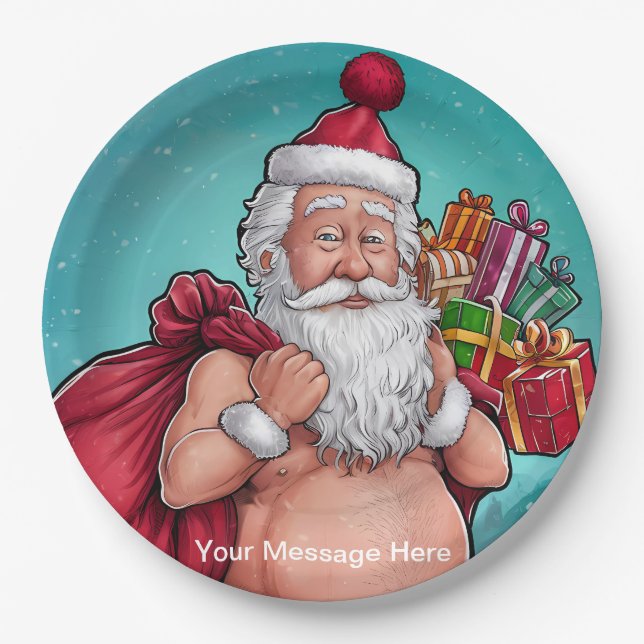 Funny Dirty Santa Christmas Collection Paper Plates (Front)