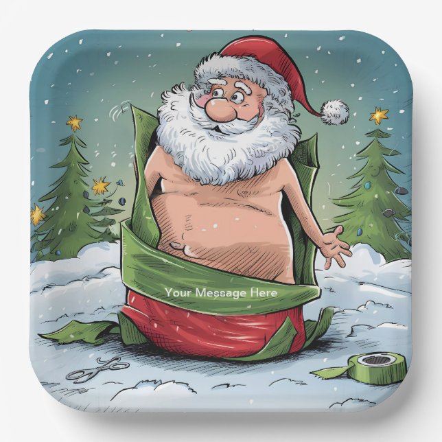 Funny Dirty Santa Christmas Collection Paper Plates (Front)