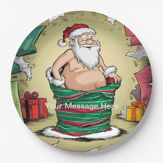 Funny Dirty Santa Christmas Collection Paper Plates (Front)